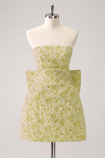 Light Yellow Strapless Floral A Line Homecoming Dress With Bow